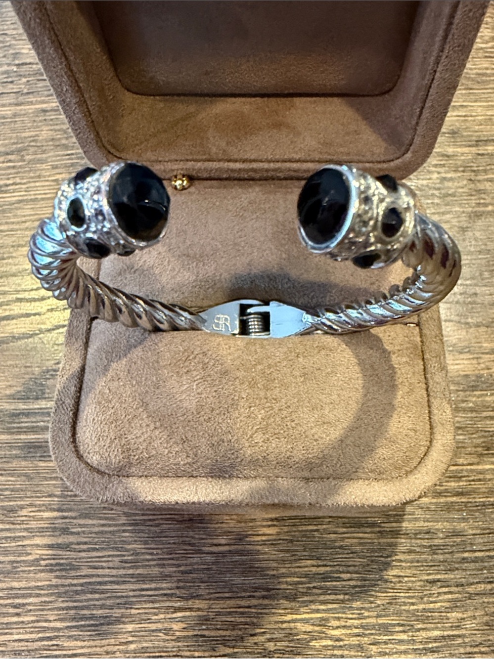 Banana Republic Silver-Tone Open Cuff Bracelet with Black Stones